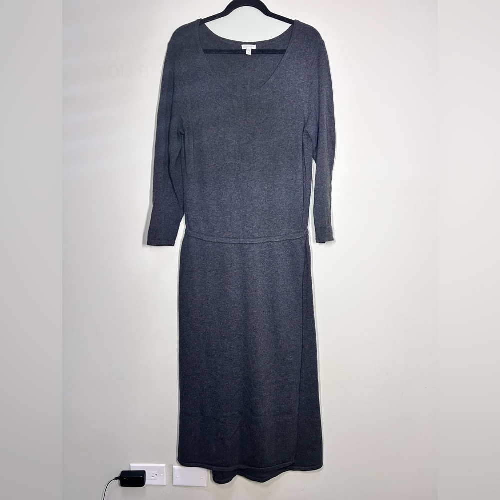 Garnet Hill Maxi Sweater Dress Merino Wool Cotton Cinched Waist Blouson Size L